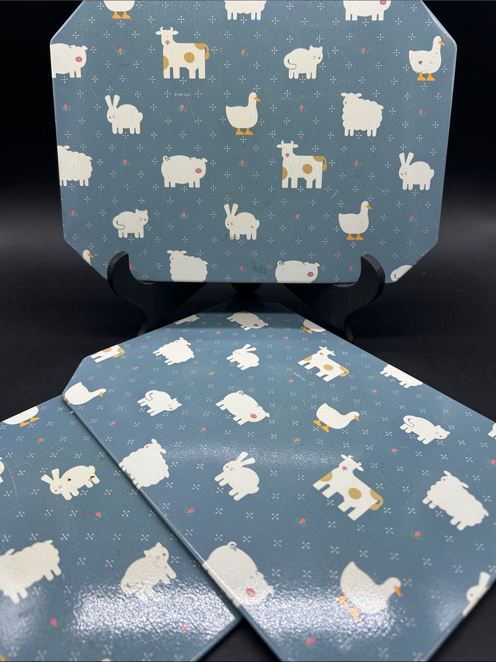Blue Farm Animal Decorative Placemats - Cute Country Table Mats set of 3